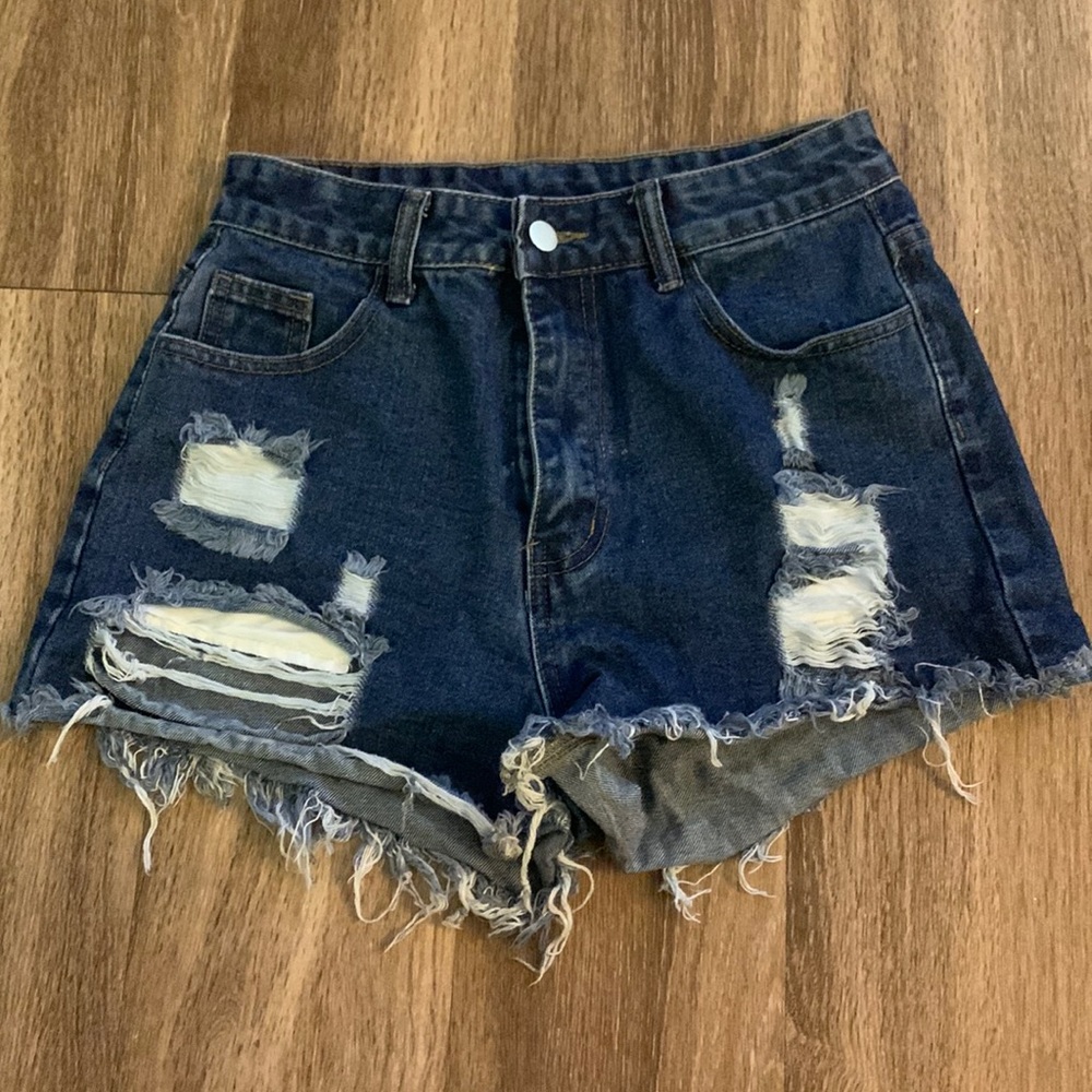 Dark wash denim mom shorts